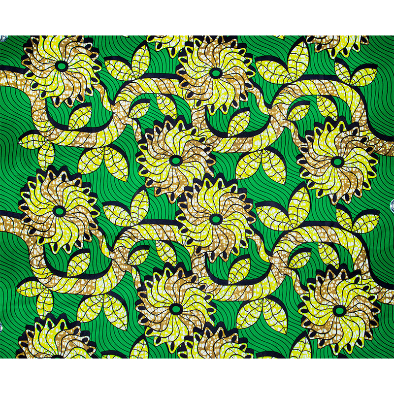 앙카라 진짜 왁스 아프리카 인쇄 직물 진정한 고품질 폴리 에스터 녹색 다채로운 보장 Pagne 드레스 파티 캐주얼