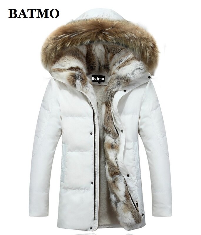 BATMO-chaquetas con capucha de plumón de pato blanco para hombre, cuello de piel de conejo 2024, talla S-5XL, invierno, novedad de 80%