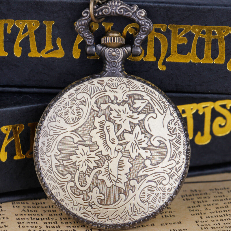 Orologio da tasca al quarzo con motivo inciso Steampunk con collana con ciondolo a catena uomo donna