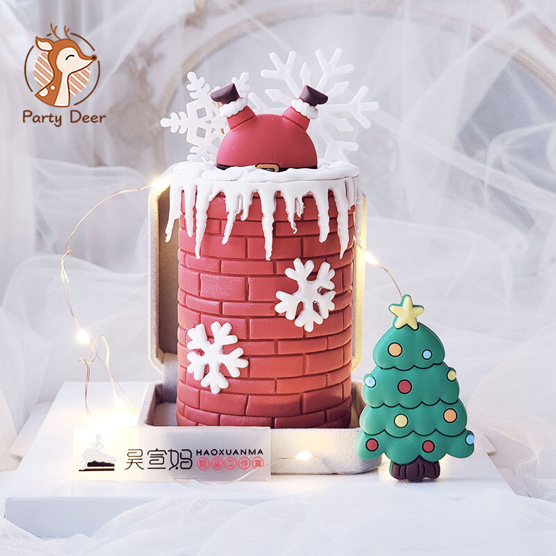 Lindo árbol de Navidad oso Papá Noel adorno de pastel de Navidad para fiesta de cumpleaños, decoración de amor, regalo de Baby Shower, suministros para hornear
