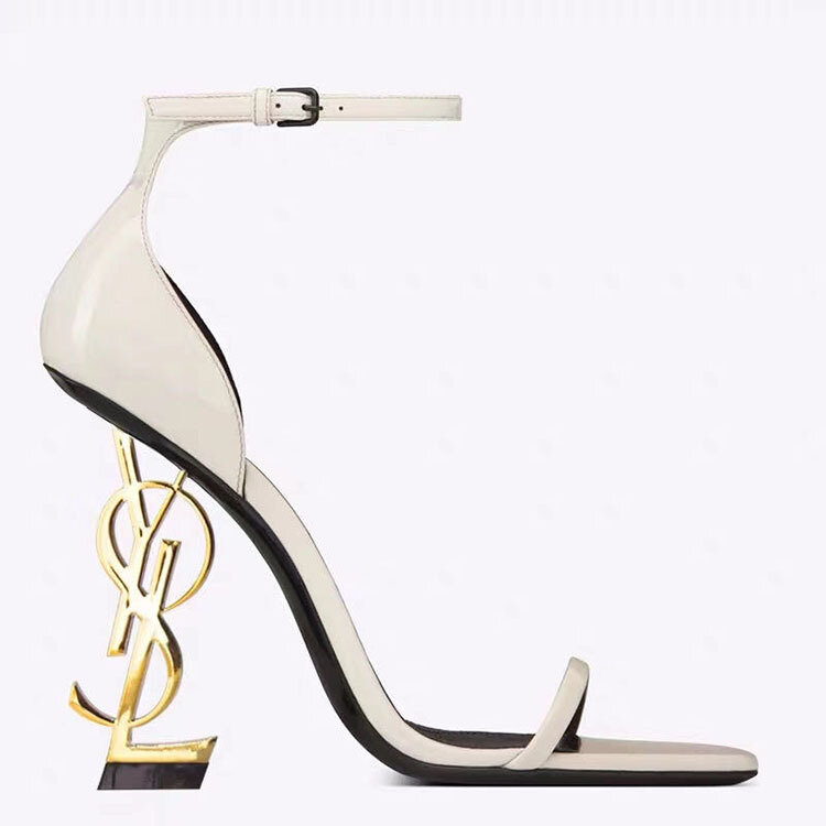 Damen leder high heels low-end luxus offene spitze brief ferse temperament mode hochzeit party high heel sandalen große 34-43