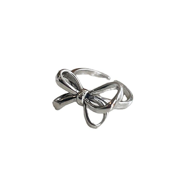 Real S925 Sterling Silver Anéis Finos para Mulheres, Simples Padrão de Laço, Banhado a Ouro Círculo, Personalidade Fashion, Jóias Retro, Coreano
