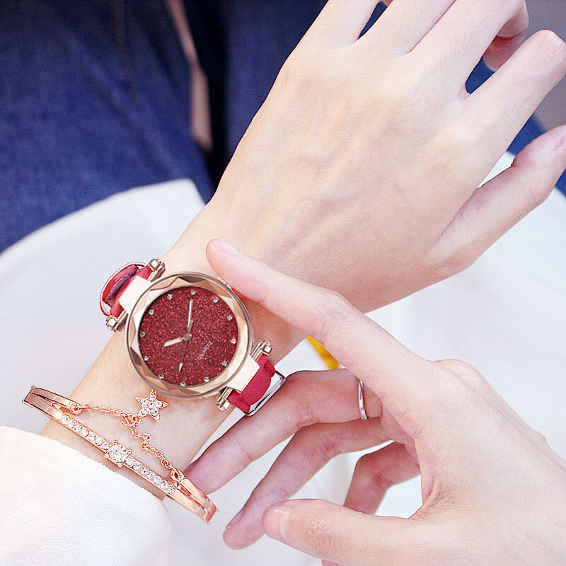 Vrouwen Sterrenhemel Horloge Armband Luxe Diamanten Horloges Dames Casual Lederen Band Quartz Horloge Vrouwelijke Klok Zegarek Damski
