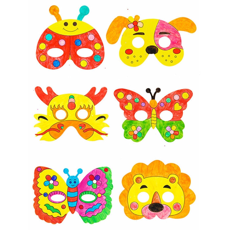 DIY animal pintura máscara brinquedos para crianças, desenhos animados Graffiti, arte artesanal artesanato, jardim de infância desenho, presentes para meninas e meninos, 8 pçs/lote