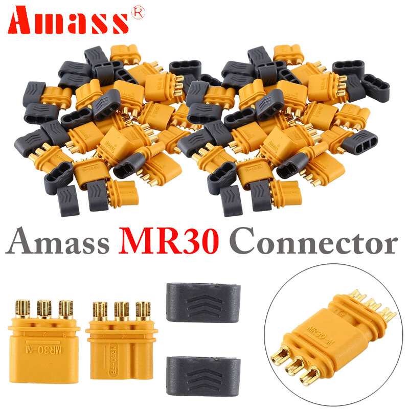 Amass MR30 MR 30 암 수 총알 커넥터 플러그 및 칼집, RC Lipo 배터리 ESC 자동차 쿼드콥터 액세서리, 5 짝/묶음