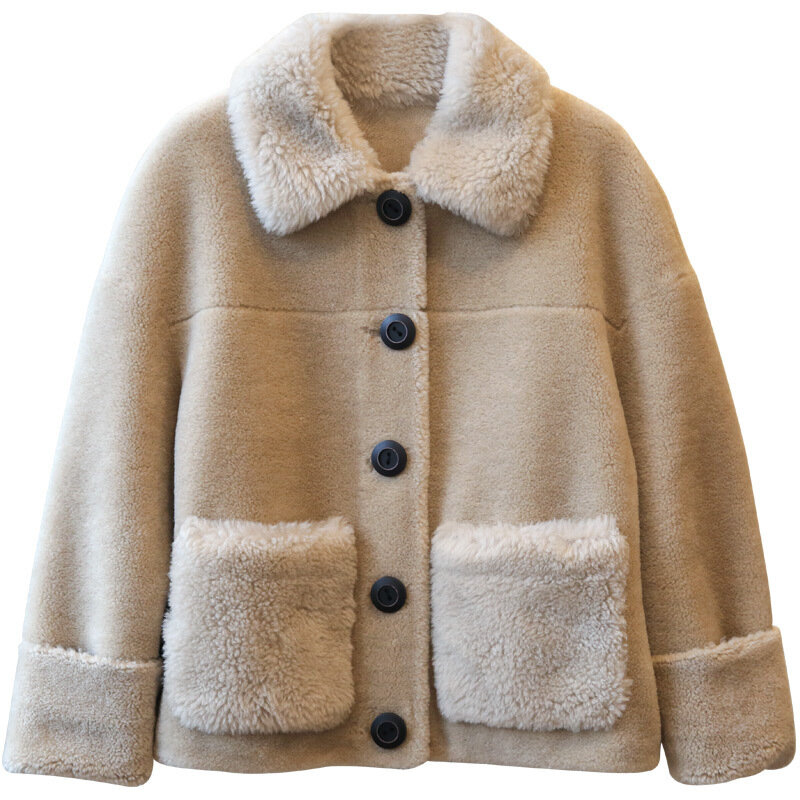 Manteau court en vraie Fourrure pour Femme, Veste 100% laine, automne hiver, coréen, cisaille, 2020, KJ5185