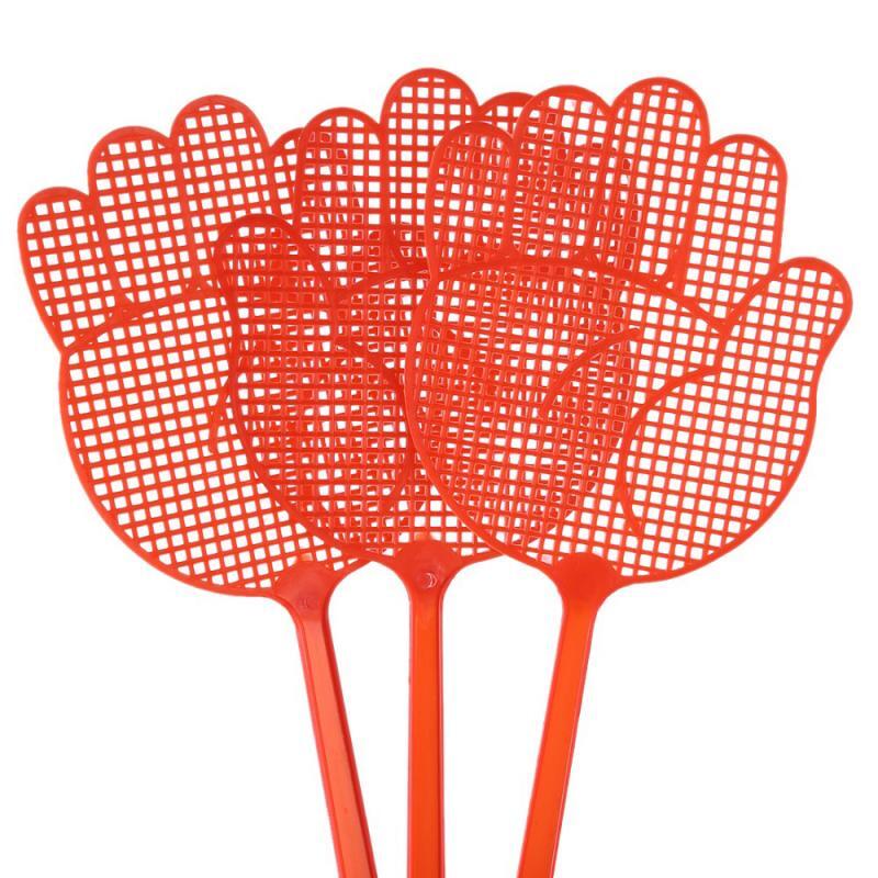 1 pçs plástico fly swatter não-tóxico bonito palmeira padrão household defletor mosquito swatter controle de pragas longo lidar com fly swatter