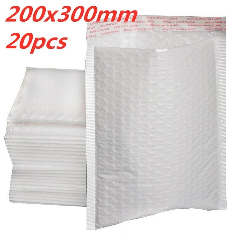 20 pçs/lote 200*300mm branco saco de envelope de espuma especificações diferentes mailers acolchoado envio envelope com bolha saco de correio