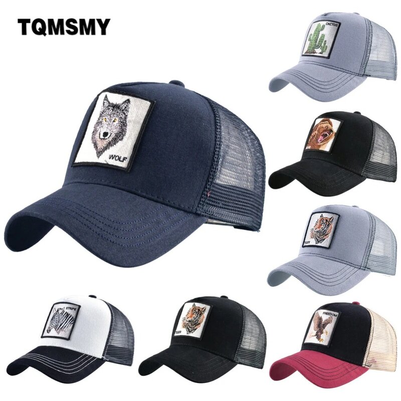 TQMSMY Summer Unisex Hip Hop Embroidered Animal Men Baseball Caps Women Breathable Mesh Snapback Hats Men's Trucker Hats Cap