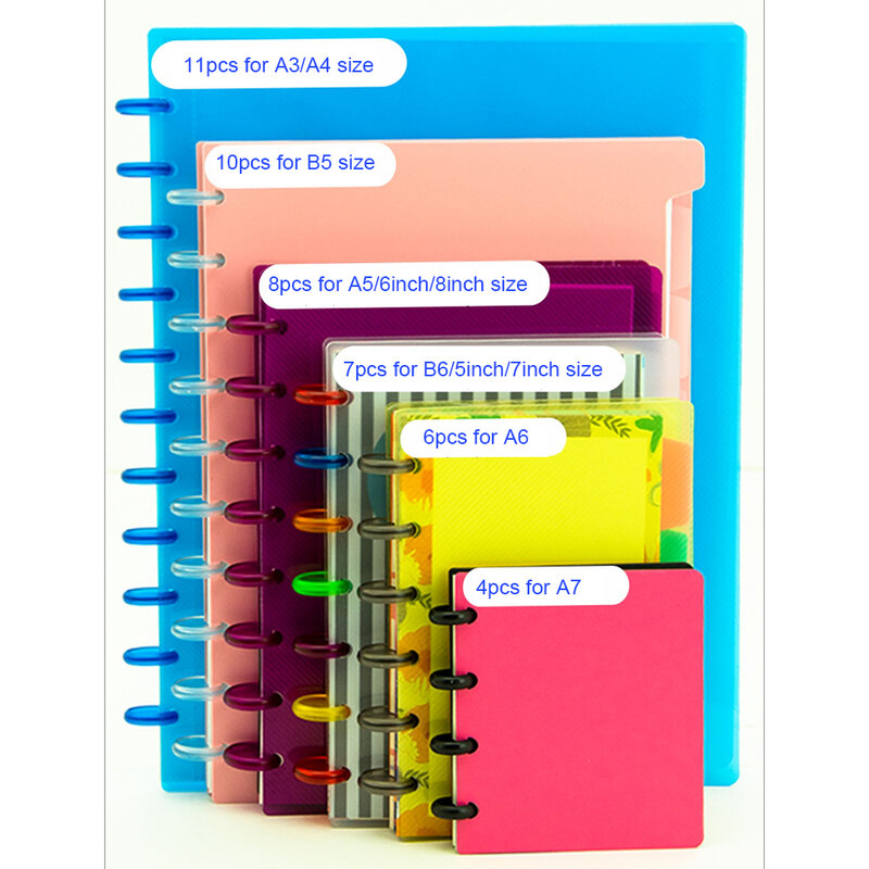 Placas de discos coloridos de ligação para encadernação de notebook, desconectado para encadernação, furos de cogumelo, 30/50 unidades