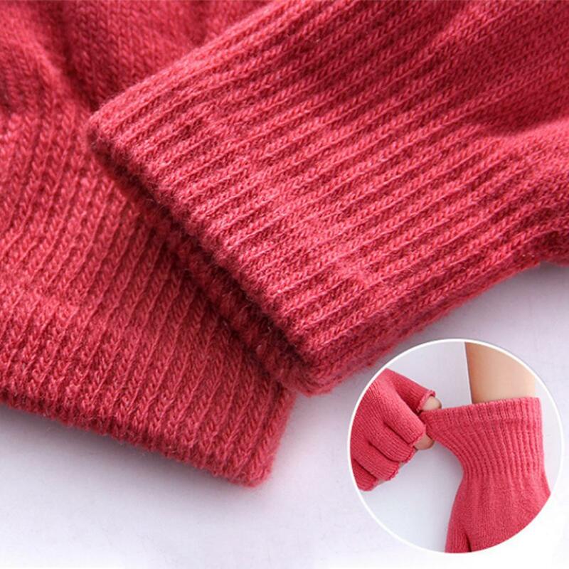 1 par meias luvas de dedo quente stretchable fibra acrílica confortável macio fingerless luvas para mulher
