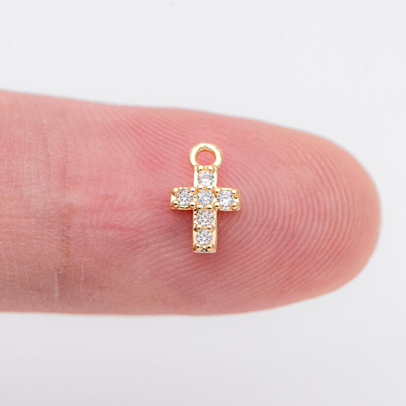 Pendentifs à breloques en forme de croix, Micro pavé, 8x5mm, pour bricolage, fabrication de bijoux, accessoires et fournitures (GB-1563), 10 pièces