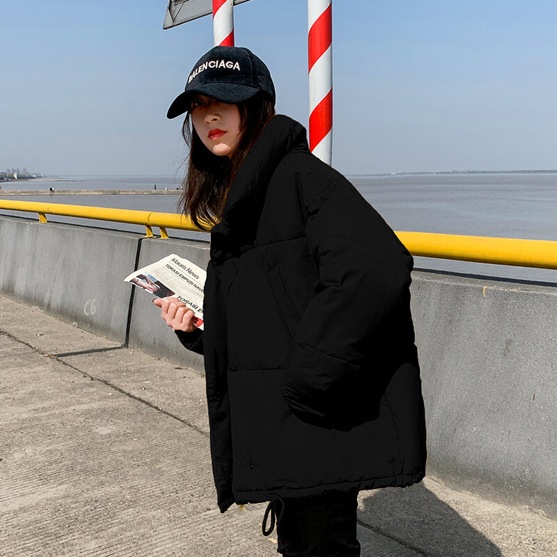 Pakaian Roti Wanita Mantel Pendek Mode Longgar Tebal Hangat Jaket Katun Pakaian Luar Musim Gugur Musim Dingin Jaket Mantel Parka Perempuan
