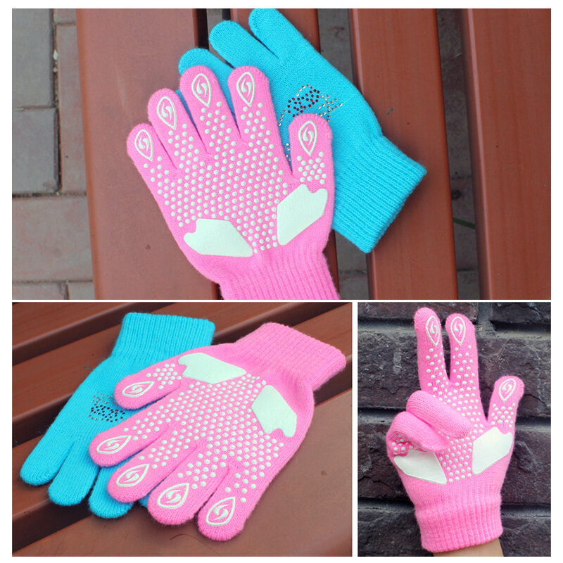 Łyżwiarstwo figurowe rękawiczki na nadgarstki trening ciepły ochraniacz na dłoń bezpieczeństwo termiczne dla dzieci dziewczyna chłopiec Rhinestone non-stick 5.0