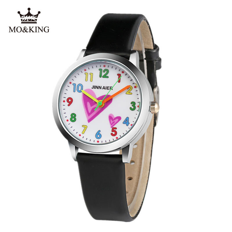 Популярные брендовые Детские часы для девочек с 3D принтом Love, повседневные кожаные кварцевые розовые и белые детские часы, подарок на день рождения для мальчиков и девочек