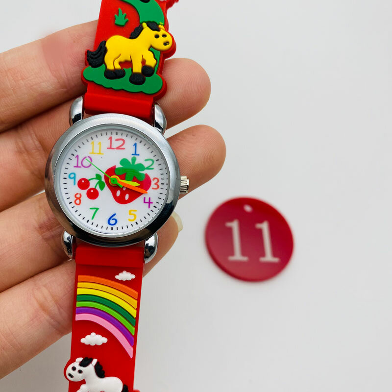 Kinder Kinder Mode Transparent Silikon Strap Nette Erdbeere Pointer Zifferblatt Uhr Baby Mädchen Wasserdicht Handgelenk Uhren Geschenk