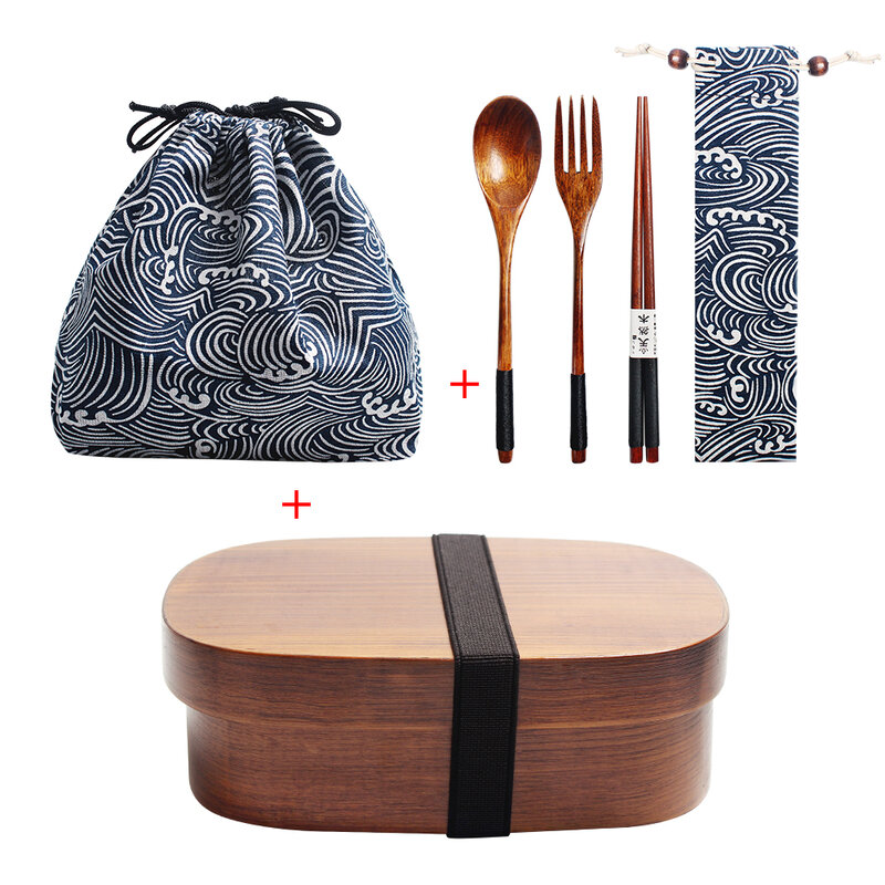 Деревянный Ланч-бокс для пикника, японский Ланч-бокс для школы набор посуды для детей с сумкой и ложкой, вилкой, палочками для еды, Круглый Ланч-бокс квадратная коробка для обеда