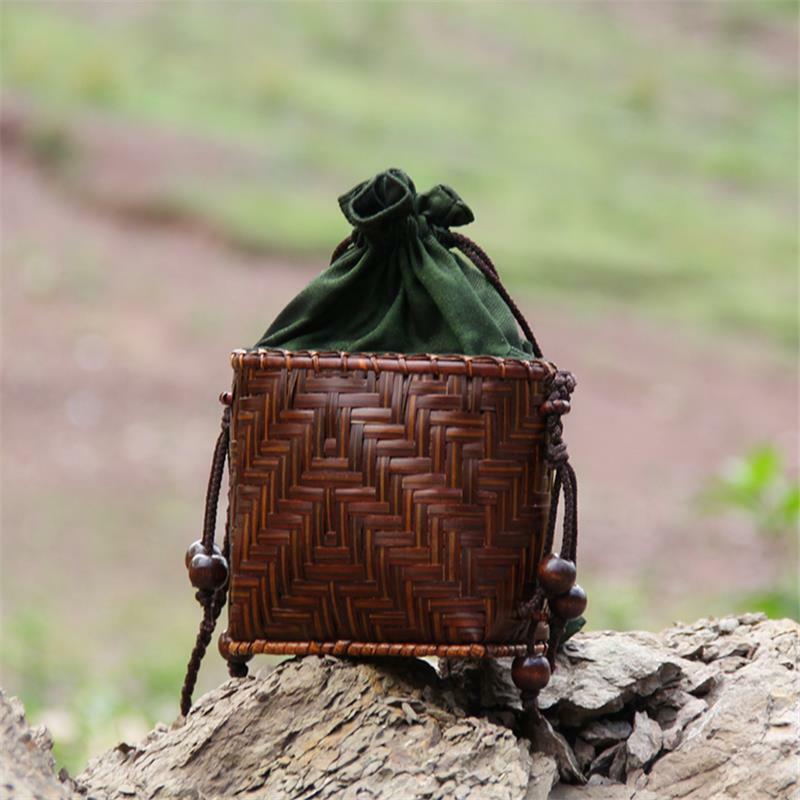 17x13CM Thai Handmade Bamboo Woven Bag Mini Decorative Bag Tea Set Bag Women Messenger Bags a6102