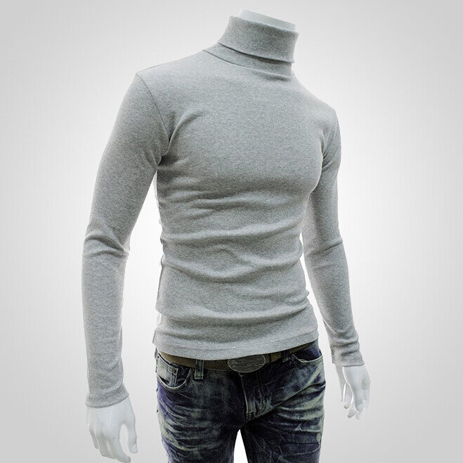 Suéter quente grosso com gola alta masculina, blusão de marca de gola alta slim fit para homens, tricô com gola dupla