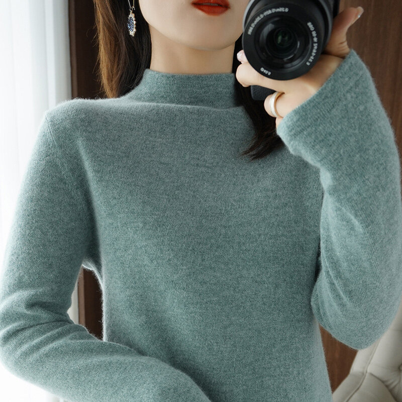 하프 터틀넥 스웨터 여성 가을/겨울 21 새로운 풀오버 스웨터 느슨한 대형 사이즈 긴 소매 한국 트렌드 패션 여러 가지 빛깔의