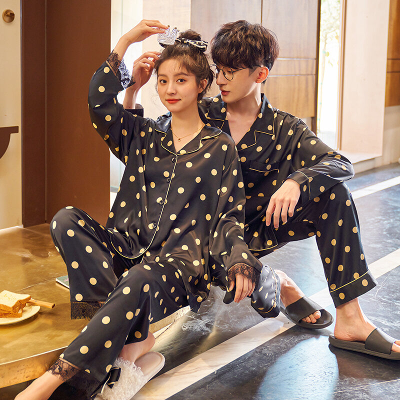Lange Mouwen Pyjama Herfst Zijden Pyjama Set Lover Dot Printing Mode Pyjama Set