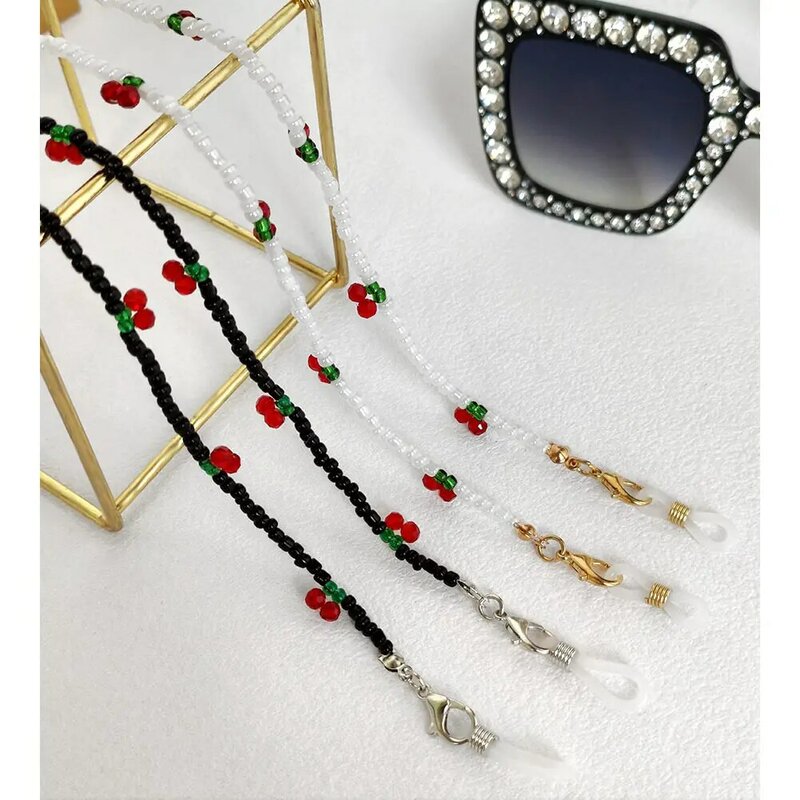 Flatfoosie Red Cherry Beads Glasses Chain Retro Beaded Reading Eyeglass Sunglasses Cord Neck Strap Women Eyewear Hanging Jewelry
