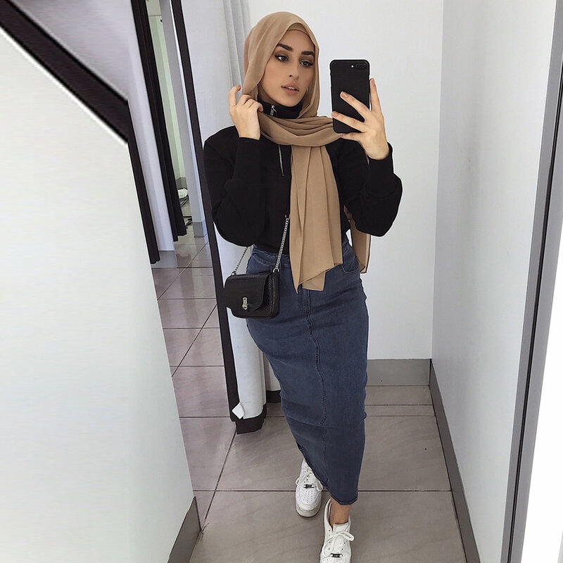 Jeans abaya dubai vestidos femininos muçulmano, vestido longo, saia americana, roupa islâmica da turquia, paquistão, muçulmano, malásia