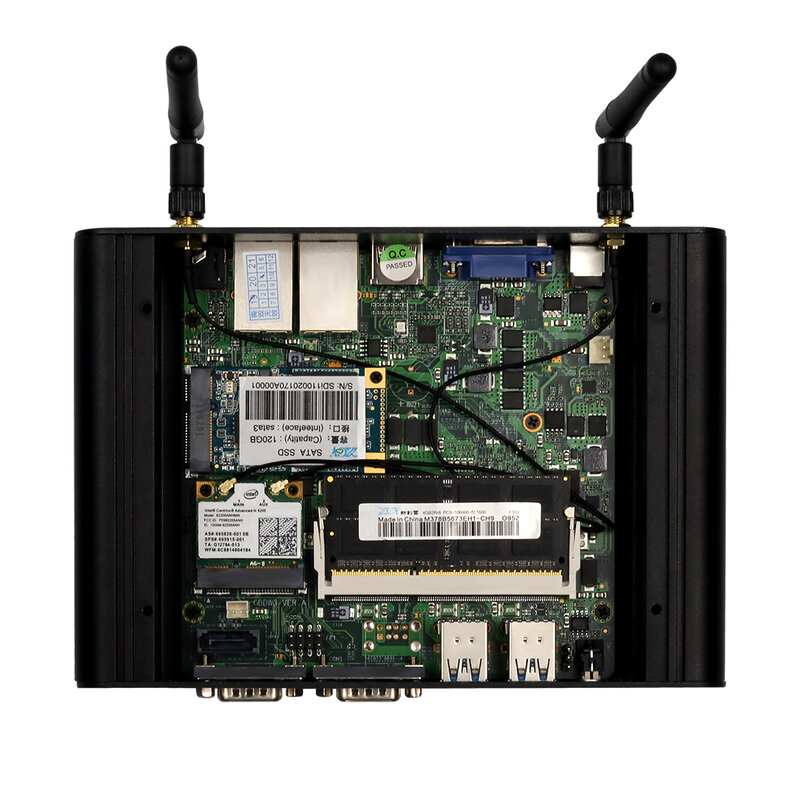 XCY-Mini PC sin ventilador Intel Core i3 4010U i5 4200U i7 4500U 2x RS232 2x GbE LAN HDMI VGA 4x puertos USB Compatible con WiFi Windows Linux