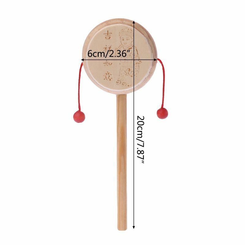 Chocalho de madeira tradicional chinês com desenho, brinquedo musical de bebê y4qa