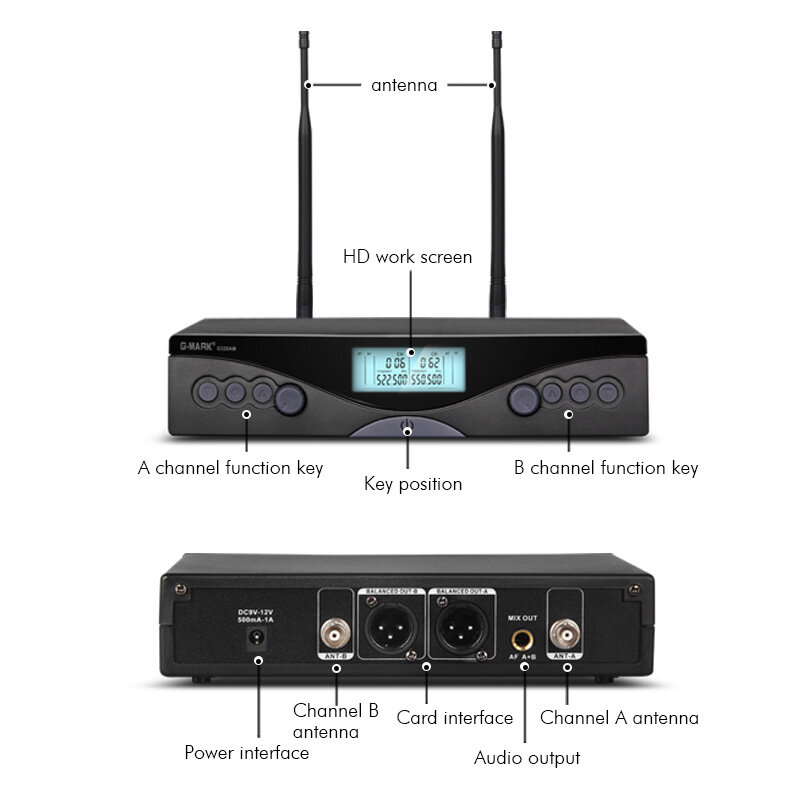 Wireless Microphone G-MARK G320AM Professional UHF 2 Channels Karaoke Mic Handheld Automatic Frequency Adjustable 100M
