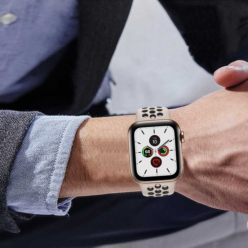 Correa de silicona para Apple watch, 44mm, 40mm, banda deportiva iWatch, 5 cinturones, pulsera transpirable, Apple watch series 6 3 4 SE 42mm 38mm