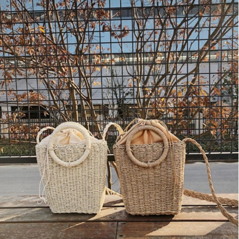 Плетеная вручную женская сумка из ротанга, соломенный кошелек, плетеная пляжная сумка через плечо, Новинка