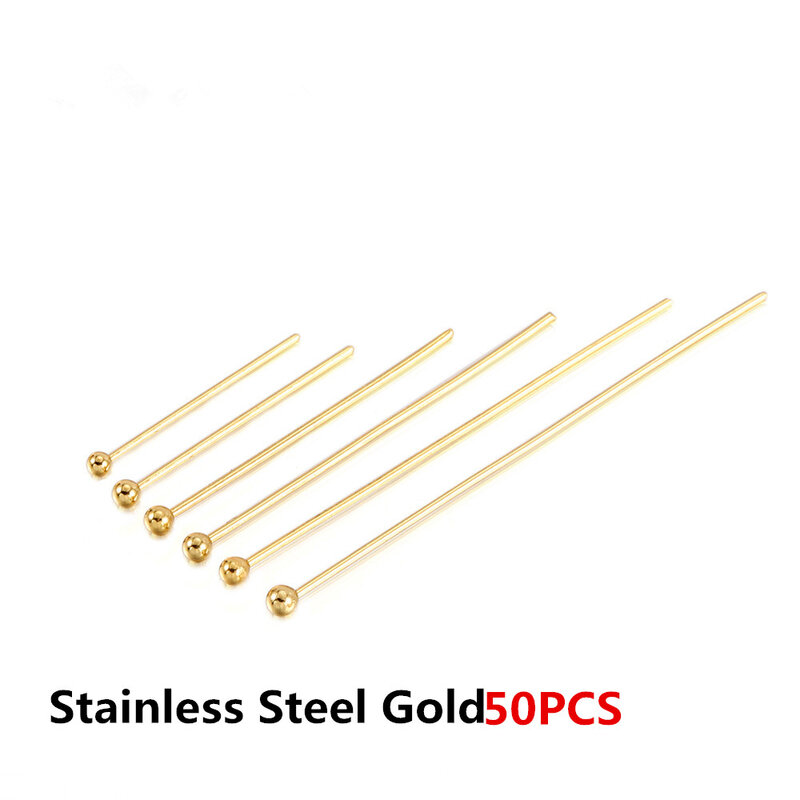 50-100Pcs หัวสแตนเลส Eye แบนหัว Gold Silver Plated Ball Head Pins สำหรับเครื่องประดับทำอุปกรณ์เสริม