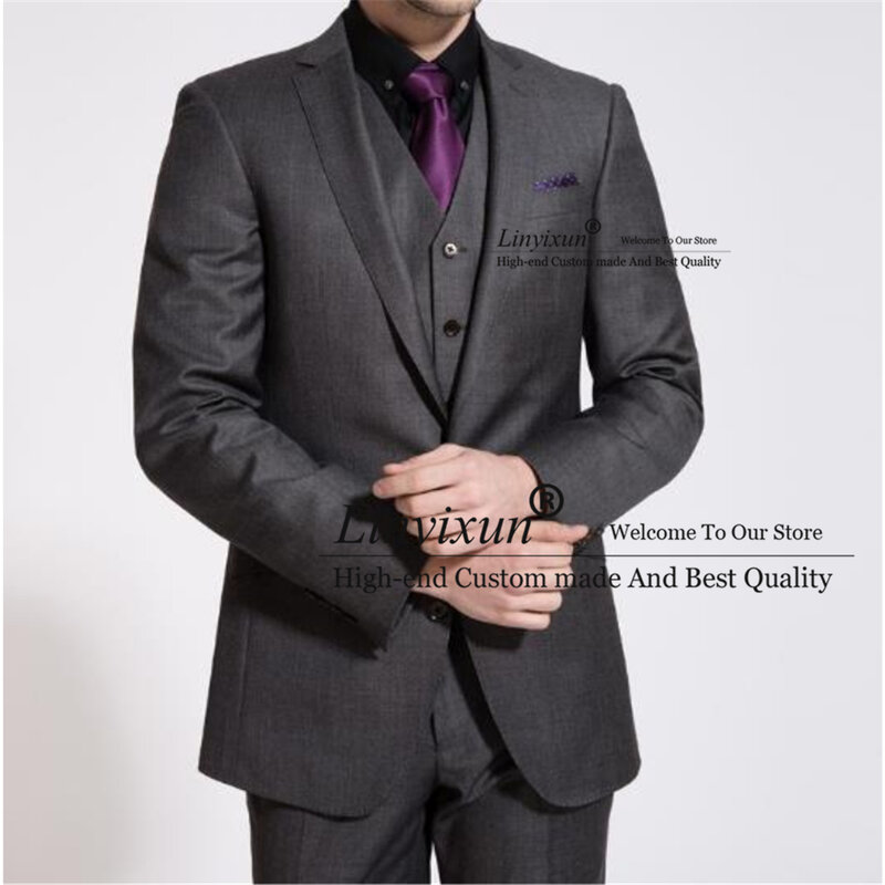 Clássico preto fino ajuste dos homens ternos formal negócios blazer casamento noivo smoking banquete 3 peça jaqueta colete calças terno masculino