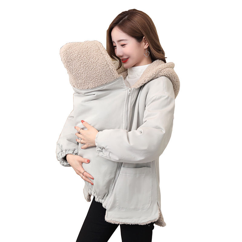 Abrigo de maternidad de manga larga para mujer, abrigo de canguro, chaqueta holgada de terciopelo con capucha para portabebés, M-3XL