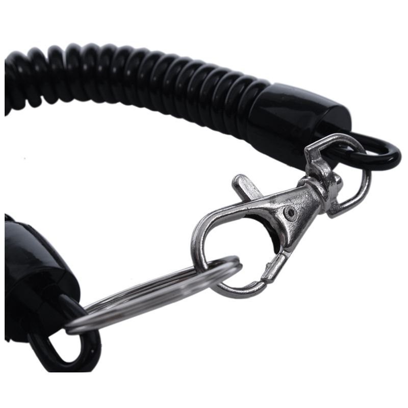 Lobster Clasp Black Spring Stretchy Coil Cord Strap Keychain Key Chain Rope