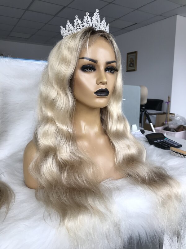 QueenKing hair Transparent Lace Front Wig 13x4 180% Density OmbreAsh Blonde Wigs Wavy European Remy hair Free Shipping Overnight