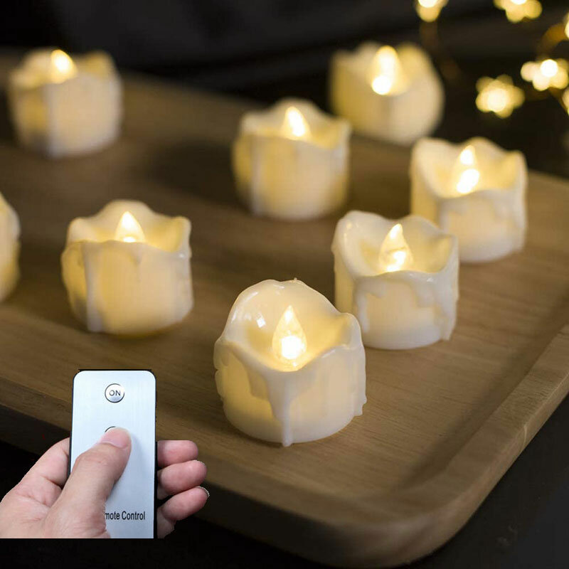 Комплект из 12 беспламенных светодиодных чайных свечей с дистанционным управлением, работающих от батарейки, набор голосовых свечей для дня рождения, свадьбы
