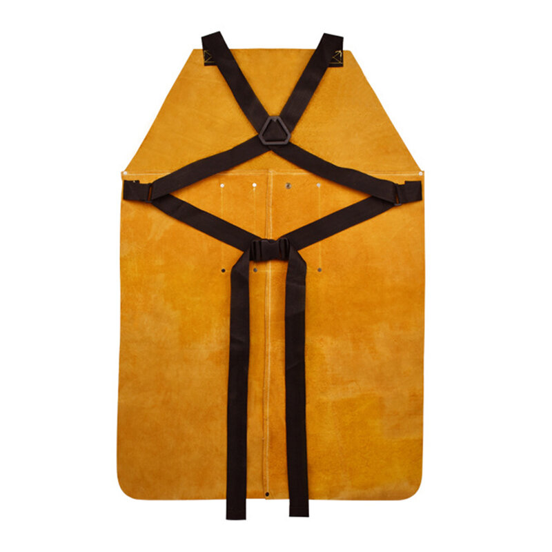 Avental de soldagem de couro com bolsos, resistente ao desgaste, resistente a altas temperaturas, roupa de proteção contra corte