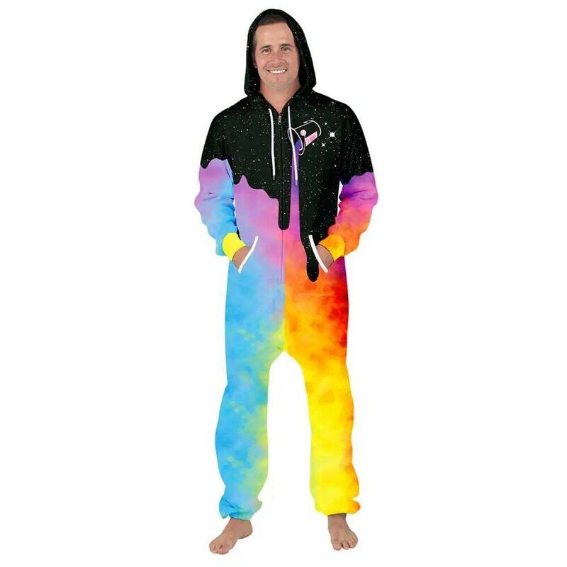 Frauen Herbst Overall Onesie Mit Kapuze Erwachsene 3D Print Long Sleeve Zipper Overall Body Pyjama Plus Größe Nachtwäsche Overalls