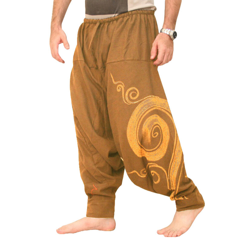 Calça de harém espiral masculina, calça casual, Baggy, Yoga, Hippie, Verão