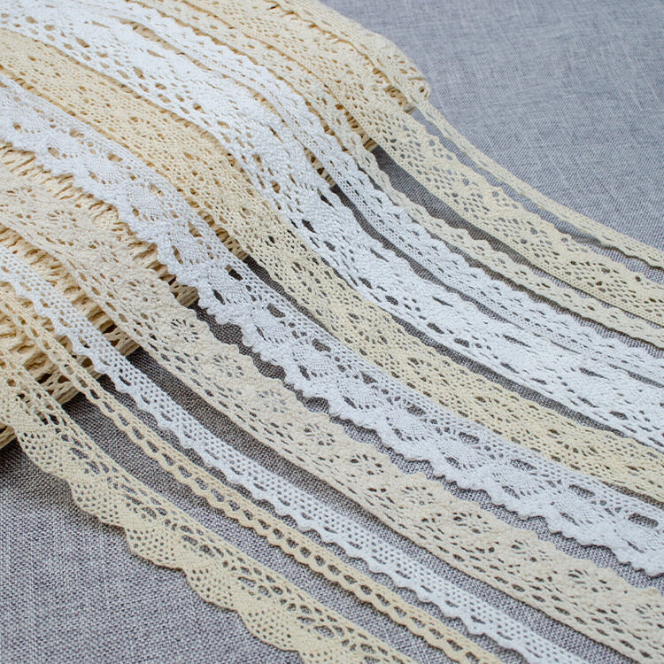 5Yards Cotton Lace Trim Ribbon Vintage White Beige Fabric Crochet Lace Wedding Decor Christmas Package DIY Sewing Craft Supplies