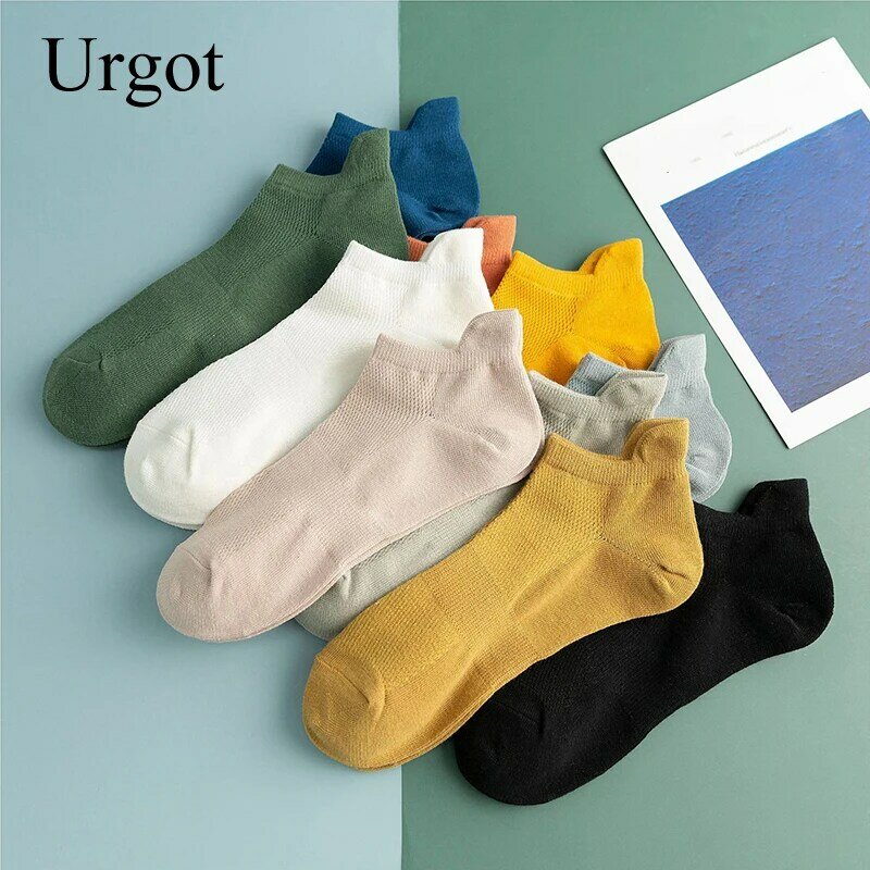 Urgot 5 Pairs Cotton Man Short Socks Fashion Breathable Men Ankle Socks Comfortable Solid Color Casual Socks Male Street Fashion