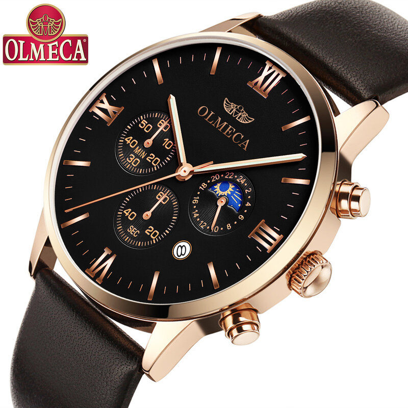 OLMECA แฟชั่น luxury relogio masculino หยุดนาฬิกาปฏิทิน Casual ชายนาฬิกาข้อมือควอตซ์วันที่นาฬิกา