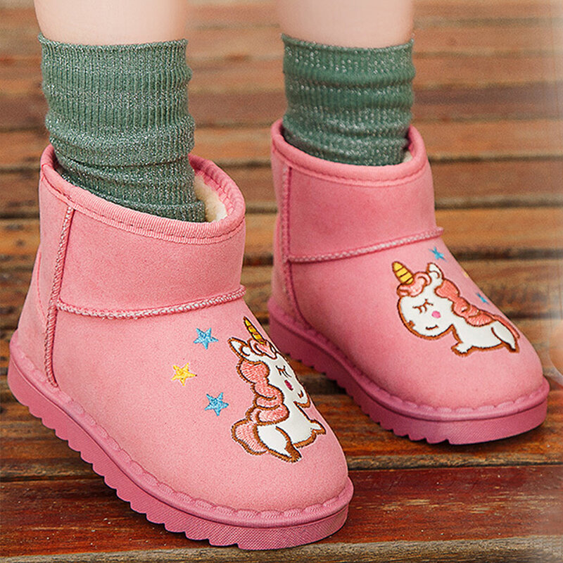 Chaussures d'hiver à la cheville pour enfants | Épaisses, chaudes, design de dessin animé, bottes Chelsea en coton pour garçons et filles, D35