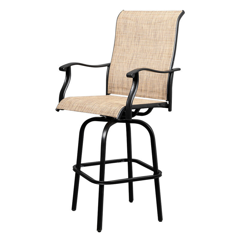 2pcs Wrought Iron Swivel Bar Chair Patio Swivel Bar Stools Black  (59 x 67 x 130.5)cm US Warehouse
