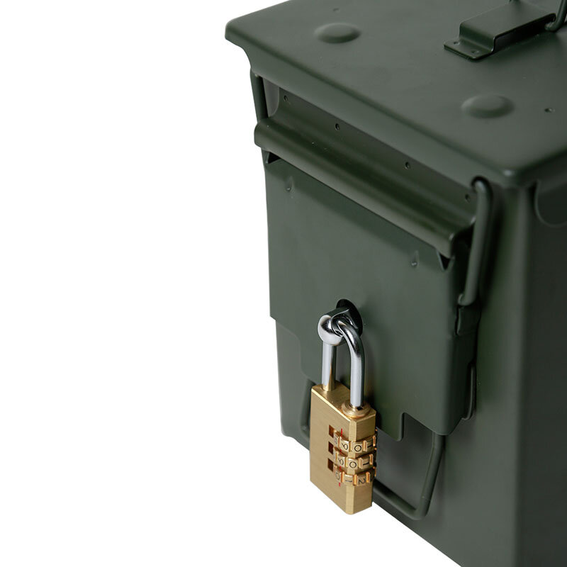 Caixa de aço estilo militar e exército Caso de munição de arma Caixa de armazenamento Caixa de bala bloqueável Metal pesado M2A1 50 Cal