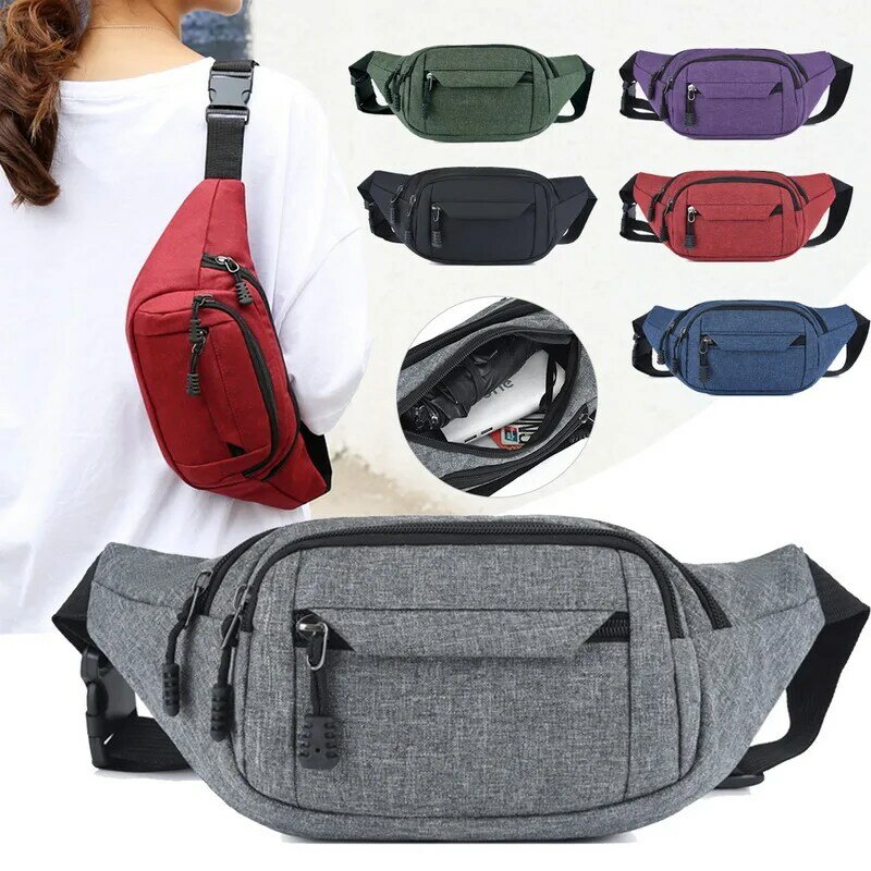 Bolsa de cintura de lona grande para homens e mulheres, Fanny Banana Bag, bolsa de cinto de telefone, bolsa casual, viagem, motocicleta