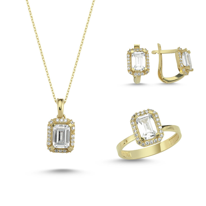 Комплект из 14 К (585) золотого ожерелья, серег и кольца