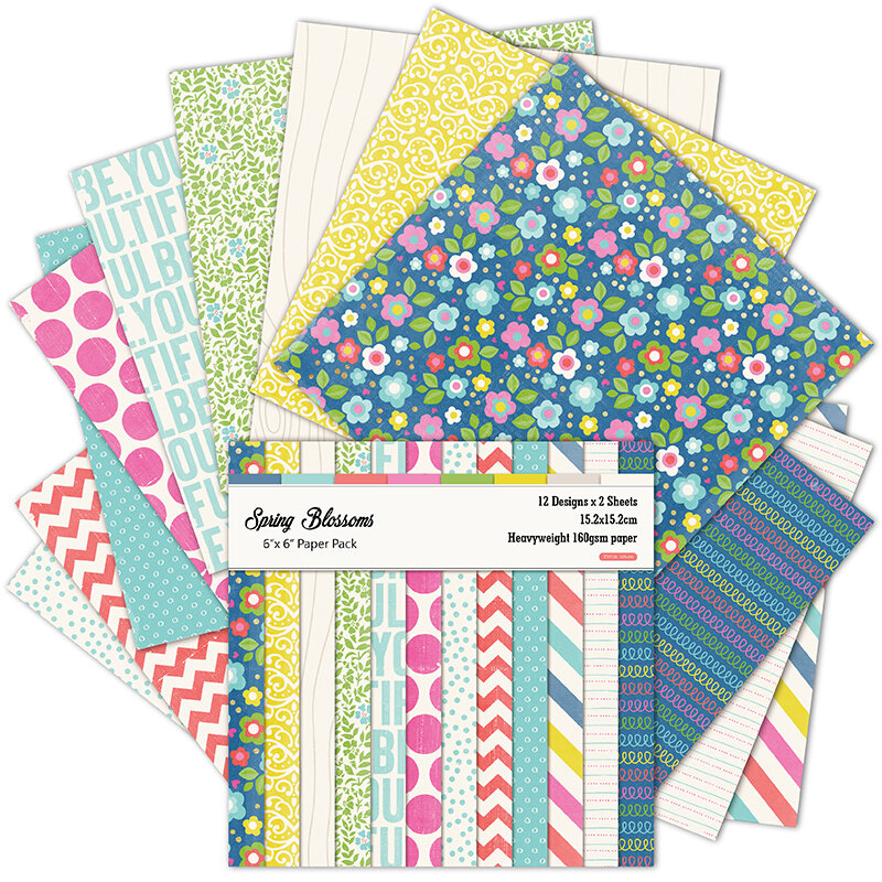 Paquete de papel de álbum de recortes creativo, almohadilla de fondo artesanal hecha a mano, patrón de flores de primavera, 6 "x 6", 24 hojas